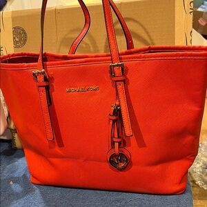 Michael Kors Red Orange Saffiano Tote Bag